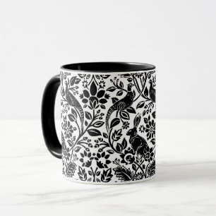 Fasanen- und Hasenmuster, Weiß und Schwarz Tasse