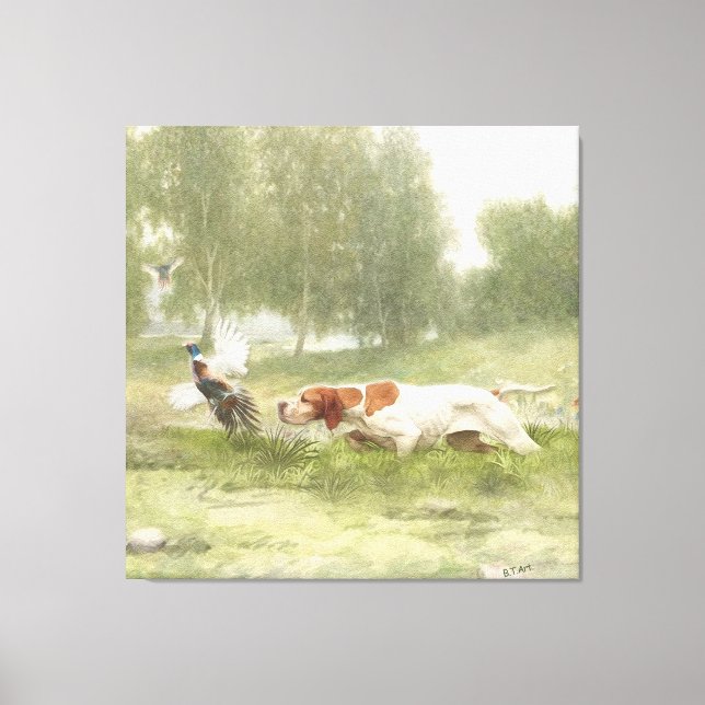 Fasanenjagd mit Pointer Leinwanddruck (Vorderseite)