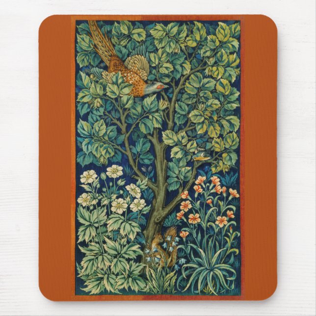 Fasanenvogel in einem Baum (von William Morris) Mousepad (Vorne)