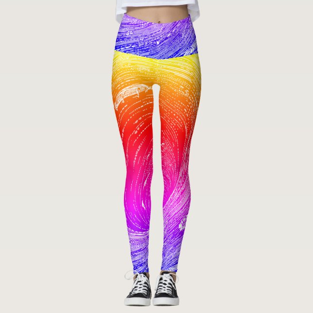 Fascinating Retro Orange Purple Yellow Vortex  Leggings (Vorderseite)