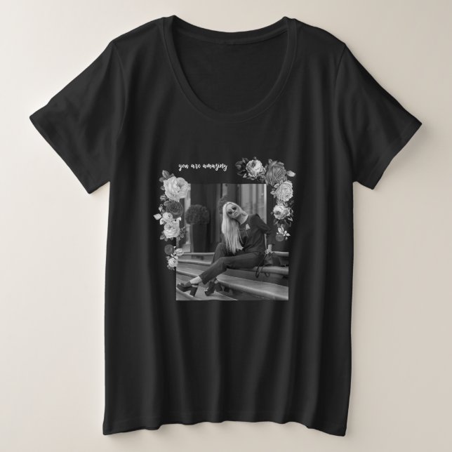 FASHION Art Girl Black and Gray Schöne #2 Große Größe T-Shirt (Design vorne)