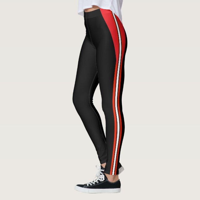 Fashion Black mit Rot Weiß Streifen Leggings (Links)