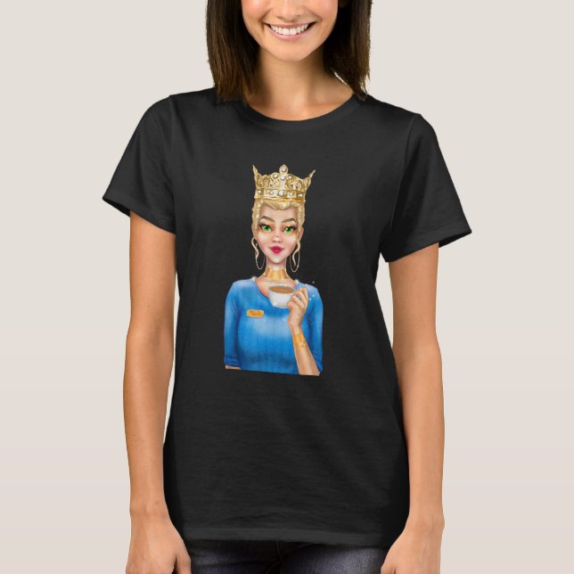 Fashion Blonde Queen Holding Cup of Coffee Hand Dr T-Shirt (Vorderseite)