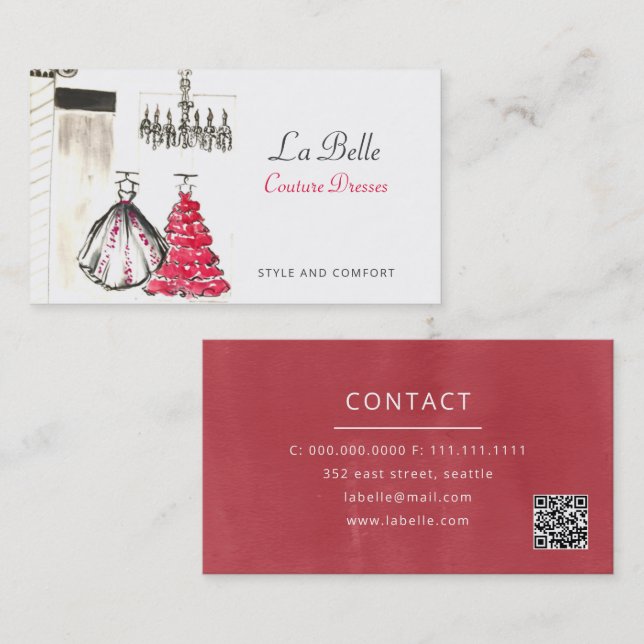 Fashion Boutique Couture Dressmaker Business Card Visitenkarte (Vorne/Hinten)