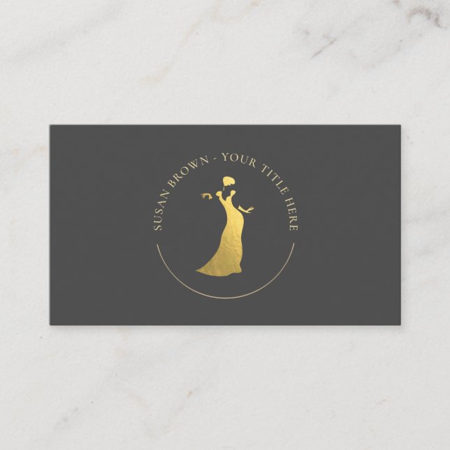 Fashion Boutique Gold Dress Logo Business Card Visitenkarte (Vorderseite)