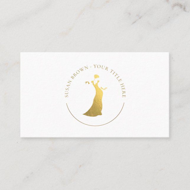 Fashion Boutique Gold Dress Logo Business Card Visitenkarte (Vorderseite)