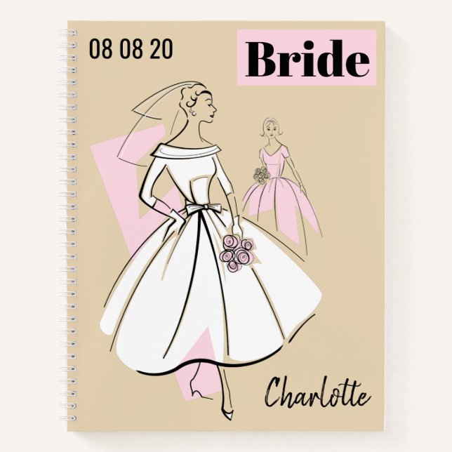 Fashion Bride Meutral Group Bride Name Datum Multi Notizbuch (Vorderseite)