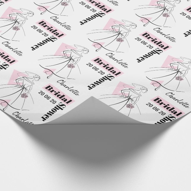 Fashion Bride Pink Brautparty Name Geschenkpapier (Ecke)