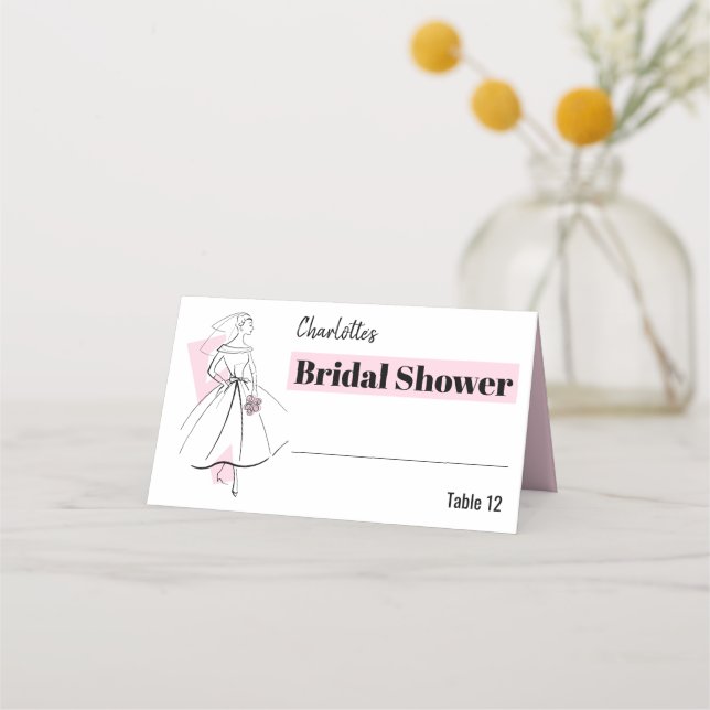 Fashion Bride Pink Brautparty Platzkarte (Vorderseite)
