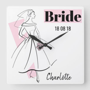 Fashion Bride Pink Bride clock Quadratische Wanduhr