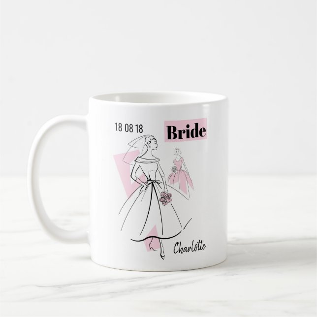 Fashion Bride Pink Bride Group Datum Name 2 Seiten Kaffeetasse (Links)