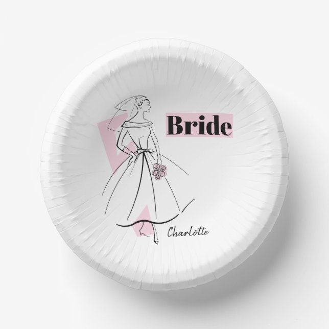 Fashion Bride Pink Bride Name Pappteller (Vorderseite)