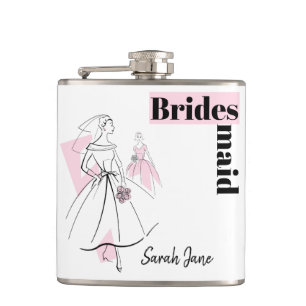 Fashion Bride Pink Bridesmaid Name Flask Flachmann