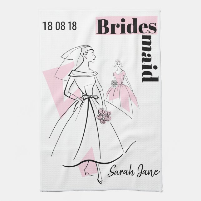 Fashion Bride Pink Group Bridesmaid Küchentuch (Vertikal)