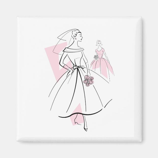 Fashion Bride Pink Group Magnetquadrat Magnet (Vorne)