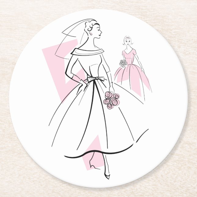 Fashion Bride Pink Group Untersetzer rund (Vorderseite)