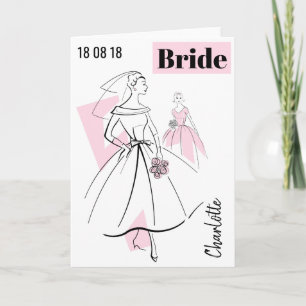 Fashion Bride Pink Name Datum Grußkarte Karte