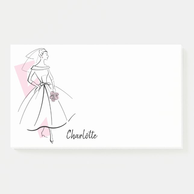 Fashion Bride Pink Name Post-it-Notizen Post-it Klebezettel (Vorderseite)