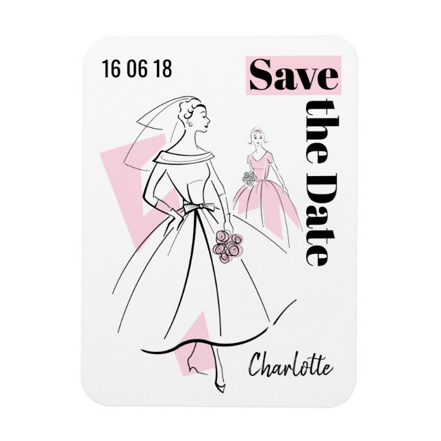 Fashion Bride Pink Save the Date flexibler Magnet (Vertikal)