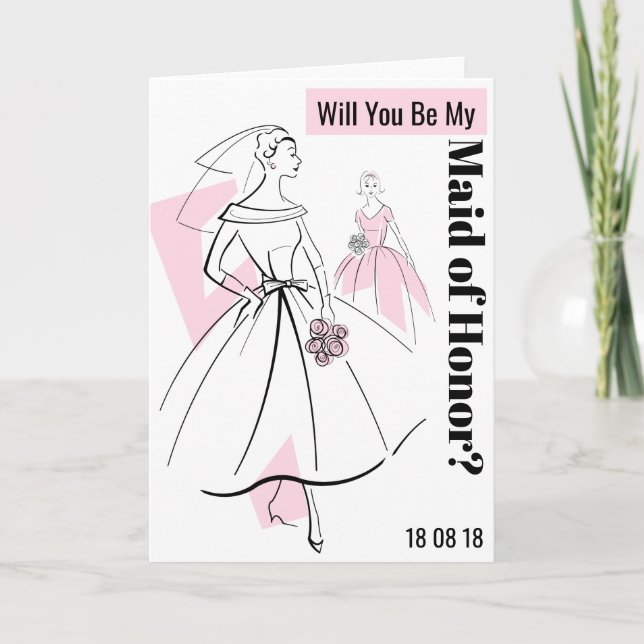 Fashion Bride Pink Sei meine Trauzeugin-Karte Einladung (Vorderseite)