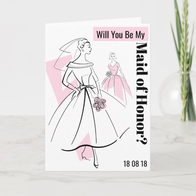 Fashion Bride Pink Sei meine Trauzeugin Textkarte Einladung (Vorderseite)