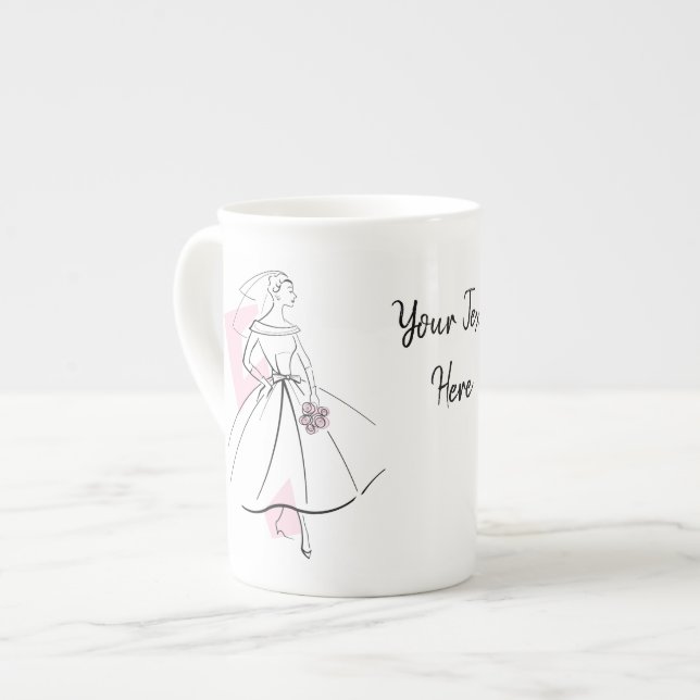 Fashion Bride Pink Text Tasse Knochen China (Vorderseite Links)