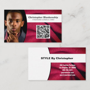 Fashion Burgundy Fabric Custom Foto QR Code Visitenkarte