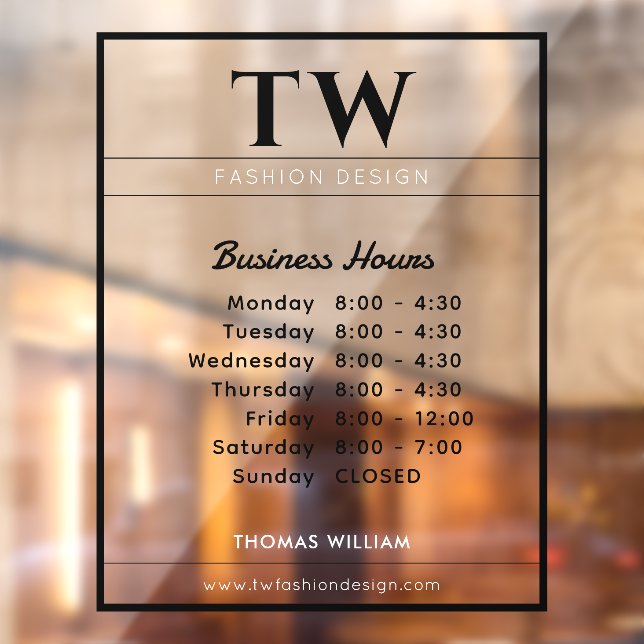 Fashion Business Hours Black Transparent Fensteraufkleber (Blatt 2)