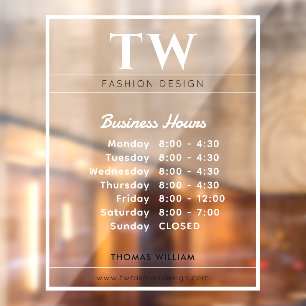 Fashion Business Hours White Transparent Fensteraufkleber