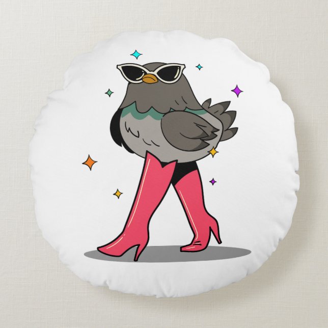 Fashion Chick in Sonnenbrillen & Stiefel individue Rundes Kissen (Vorderseite)