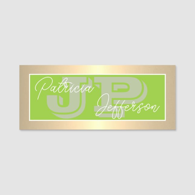 Fashion Color Apple Green & Luxury Gold: Monogram Namensschild (Vorderseite)