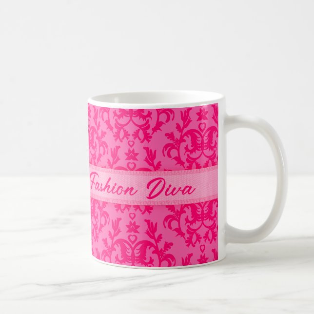 Fashion Diva Damask Hot Pink Girls Tasse (Rechts)
