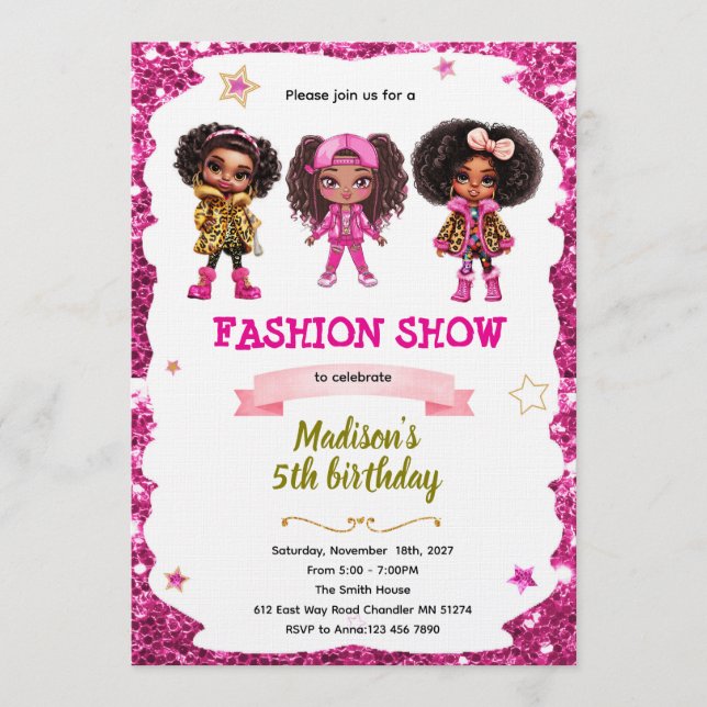 Fashion Doll Birthday party Invitation Einladung (Vorderseite)
