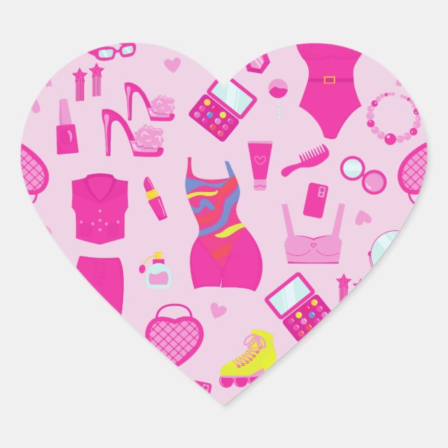fashion doll clothes vintage 1990s pink  Herz-Aufkleber (Vorderseite)