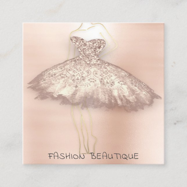 Fashion Dress Rose Gold Logo QR Stylist Body Quadratische Visitenkarte (Vorderseite)