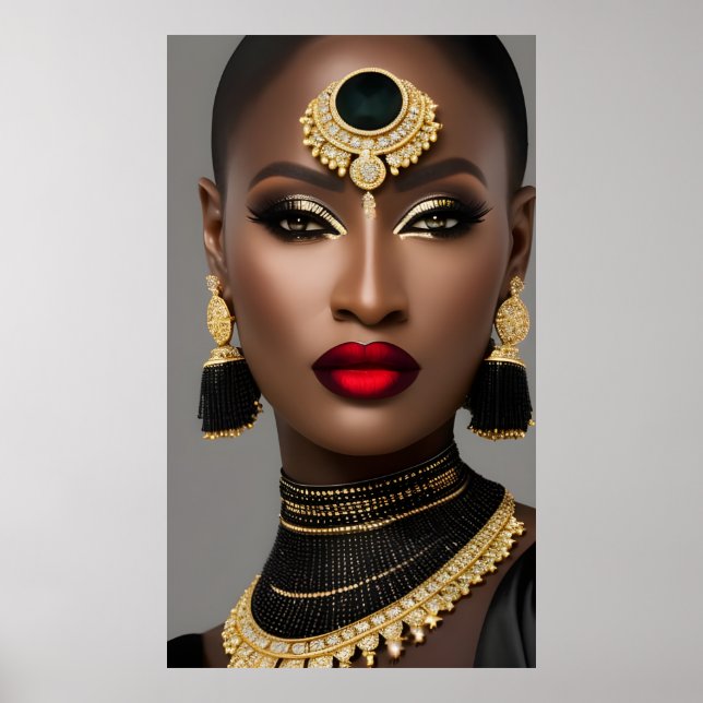 Fashion Exotic African Gold Black Juwelierin Poster (Vorne)