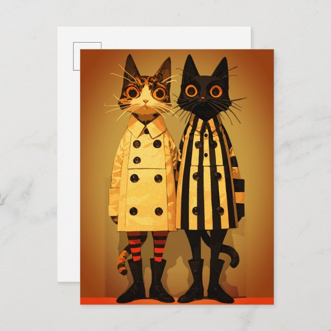 Fashion Felines - Quirky Cat Coats & Boots Postkarte (Vorne/Hinten)