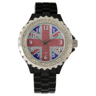 Fashion Flag Bling Glitzer Britische Flagge in Lon Armbanduhr