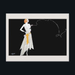 Fashion-Flapper-Girl der 1920er Jahre zeichnend Postkarte<br><div class="desc">Komplett restauriert und hauptsächlich schwarz und weiß (weiß, um genau zu sein) retourniert. 1 zeichnend : Indien, rot-braune Tinten, mit Aquarellfarbe auf Illustrationsbrett Ganze Illustration einer modischen, mit einer Hand stehenden Flapper auf ihrem angesagten und einer Zigarette auf der anderen Seite. Ein Strom von Rauch aus der Zigarette bildet eine...</div>