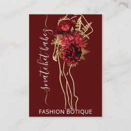 Fashion Floral Burgundy Gold Logo QR Stylist Body Visitenkarte