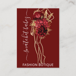 Fashion Floral Burgundy Logo QR Stylist Body Visitenkarte