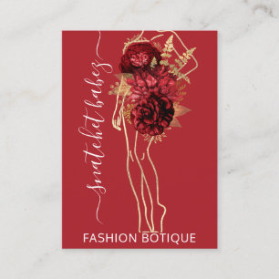 Fashion Floral Burgundy Red Logo QR Stylist Body Visitenkarte