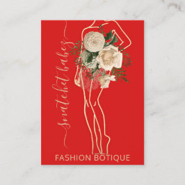 Fashion Floral Red Logo QR Stylist Body Visitenkarte