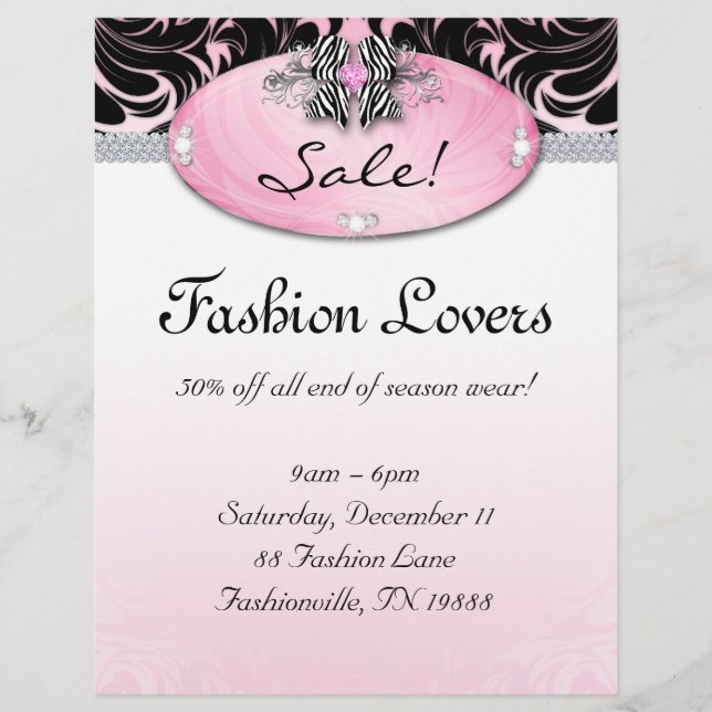 Fashion Flyer Hair Salon Jewelry Zebra Bow Pink (Vorne)