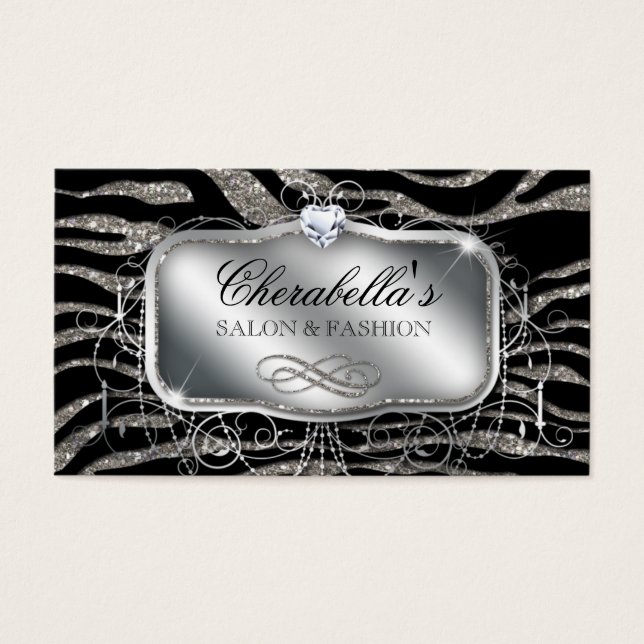 Fashion Gift Card Nagelsalon Zebra Glitzer Silver (Vorderseite)