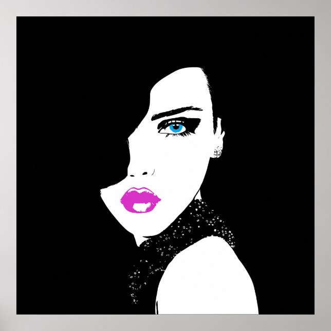 Fashion Girl Black Pink Blue Poster (Vorne)