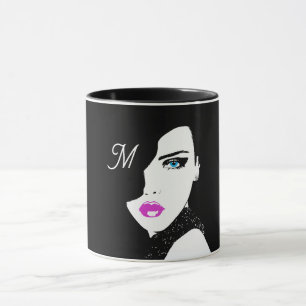 Fashion Girl Black Pink Blue Tasse