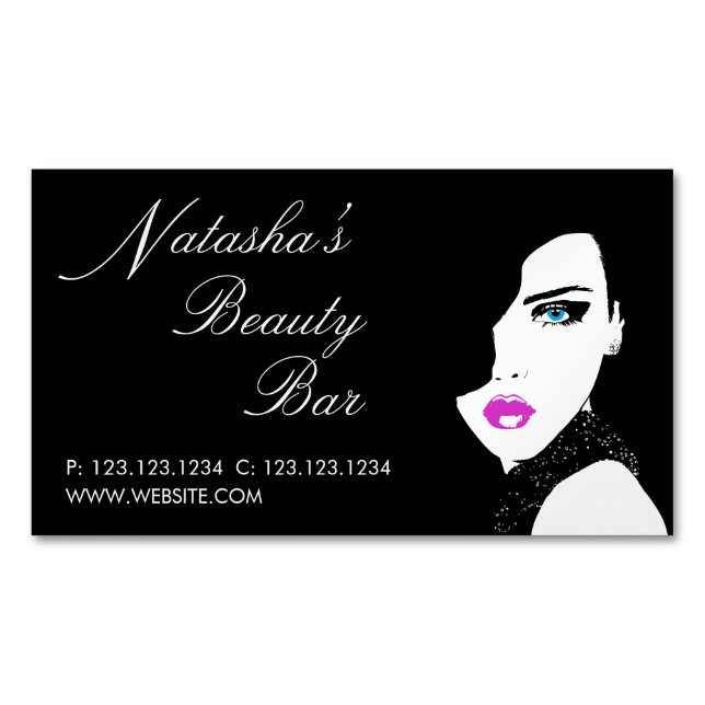 Fashion Girl Black Pink Schönheit Bar Magnetische Visitenkarte (Vorderseite)