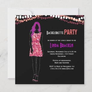 Fashion Girl Dress Lights Bachelorette Einladung