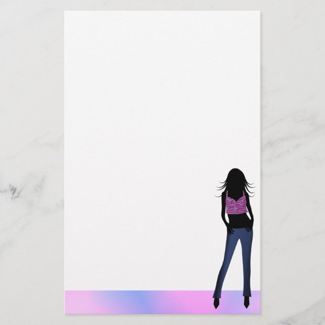 Fashion Girl in Blue Jeans Stationery Writing Pape Briefpapier (Vorderseite)